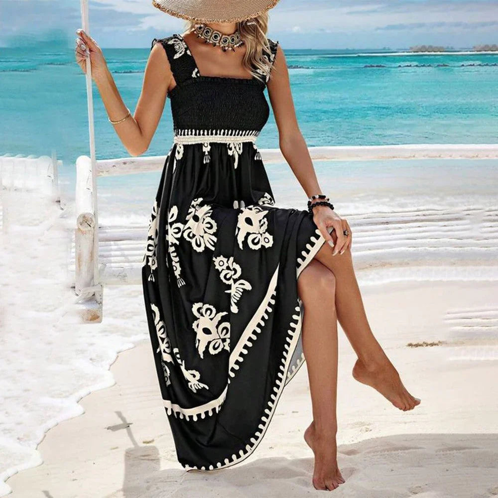 LUCIENNE | CHIC SQUARE NECK SLEEVELESS MIDI DRESS
