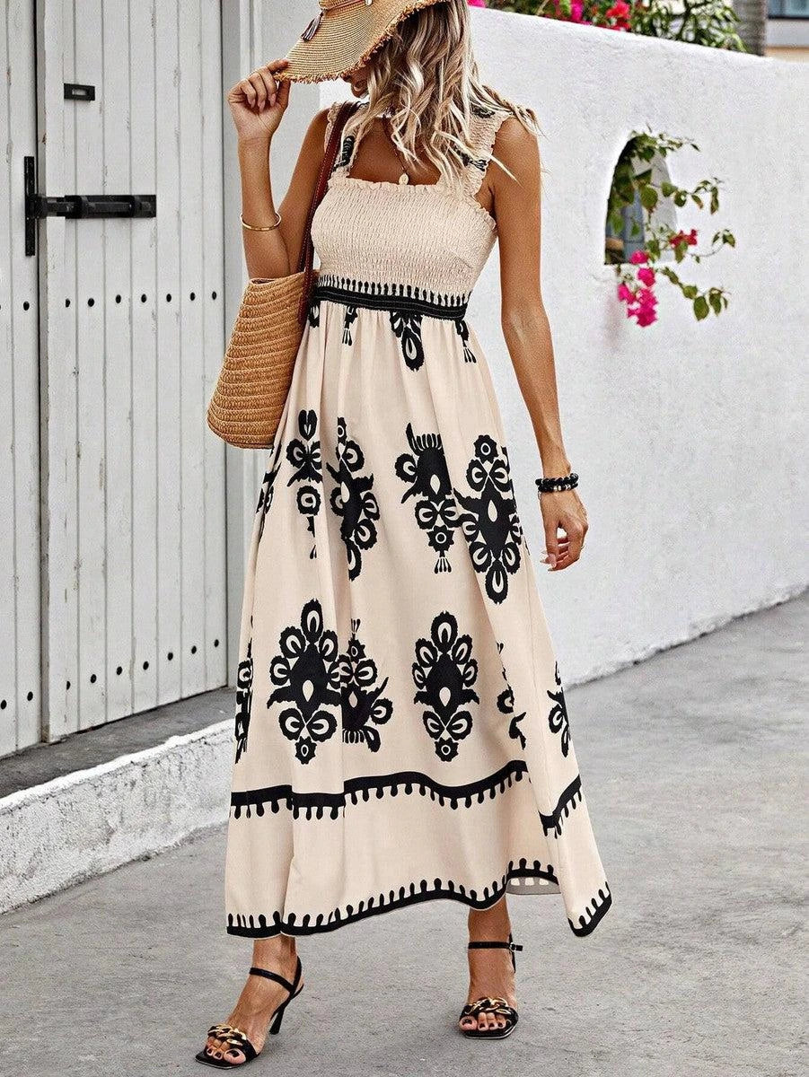 LUCIENNE | CHIC SQUARE NECK SLEEVELESS MIDI DRESS