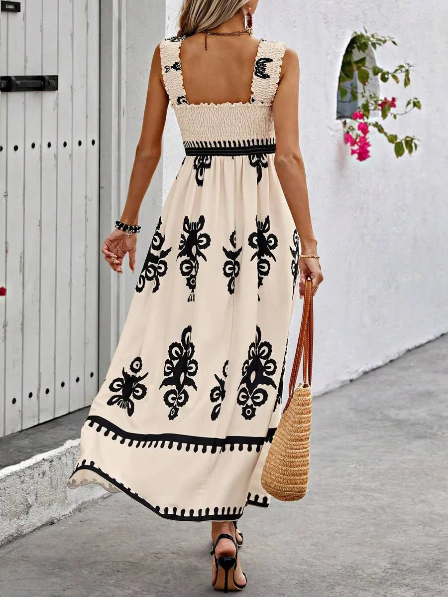 LUCIENNE | CHIC SQUARE NECK SLEEVELESS MIDI DRESS