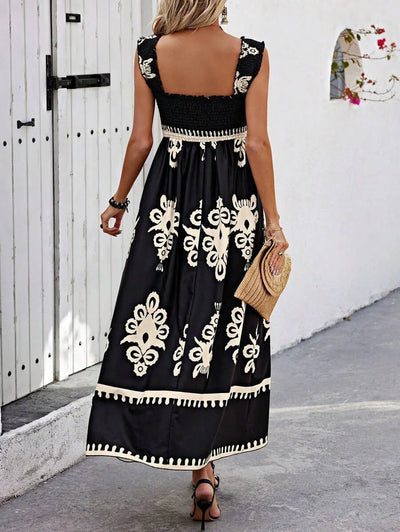 LUCIENNE | CHIC SQUARE NECK SLEEVELESS MIDI DRESS