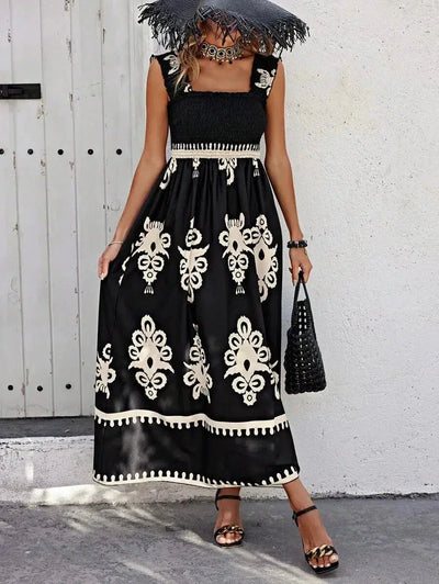 LUCIENNE | CHIC SQUARE NECK SLEEVELESS MIDI DRESS