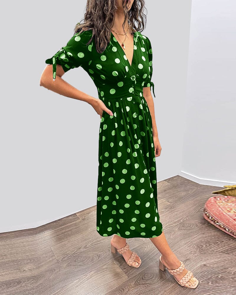 Fania - Polka Dots V-Neck Dress