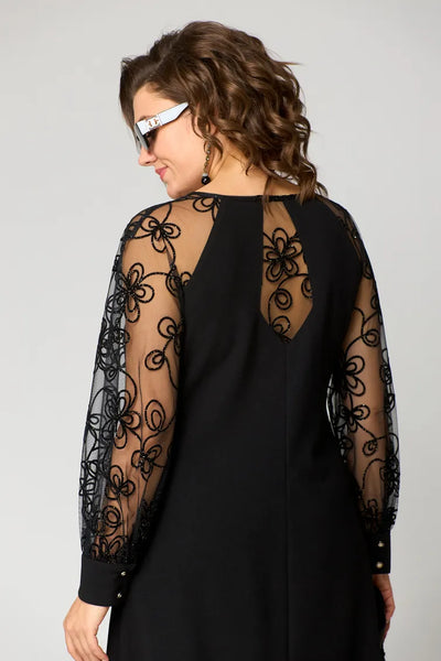 CELESTE | LACE-SLEEVE MIDI DRESS