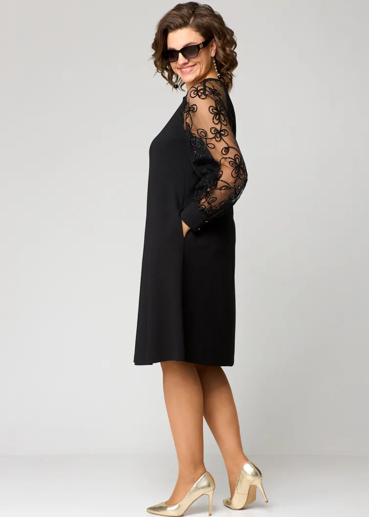 CELESTE | LACE-SLEEVE MIDI DRESS
