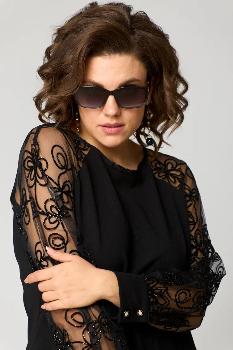 CELESTE | LACE-SLEEVE MIDI DRESS