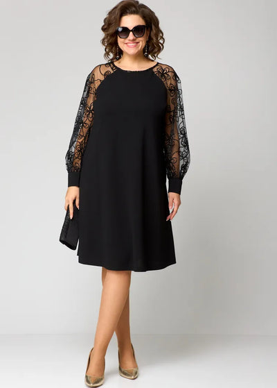 CELESTE | LACE-SLEEVE MIDI DRESS