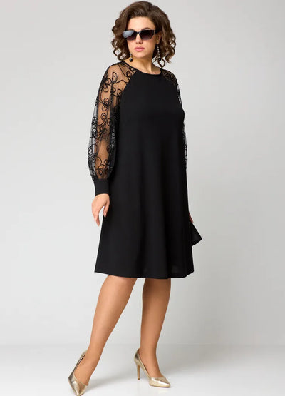 CELESTE | LACE-SLEEVE MIDI DRESS