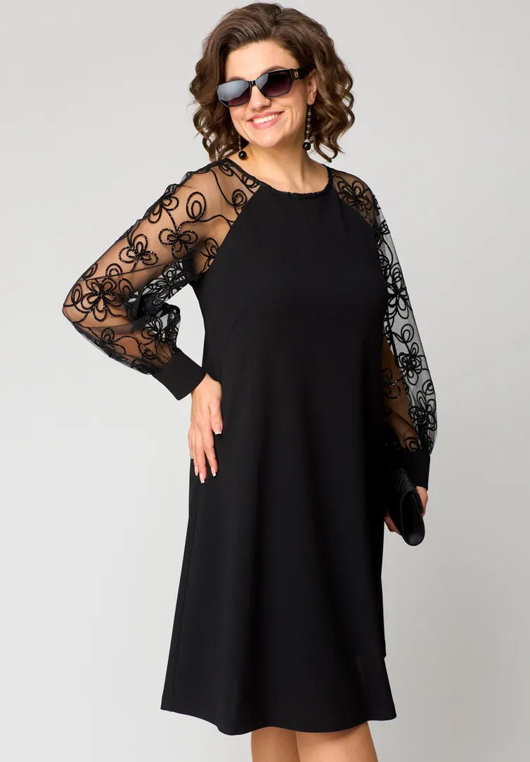 CELESTE | LACE-SLEEVE MIDI DRESS