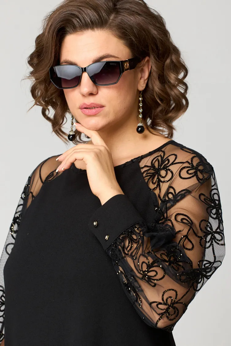 CELESTE | LACE-SLEEVE MIDI DRESS