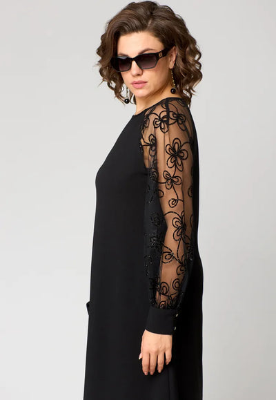 CELESTE | LACE-SLEEVE MIDI DRESS