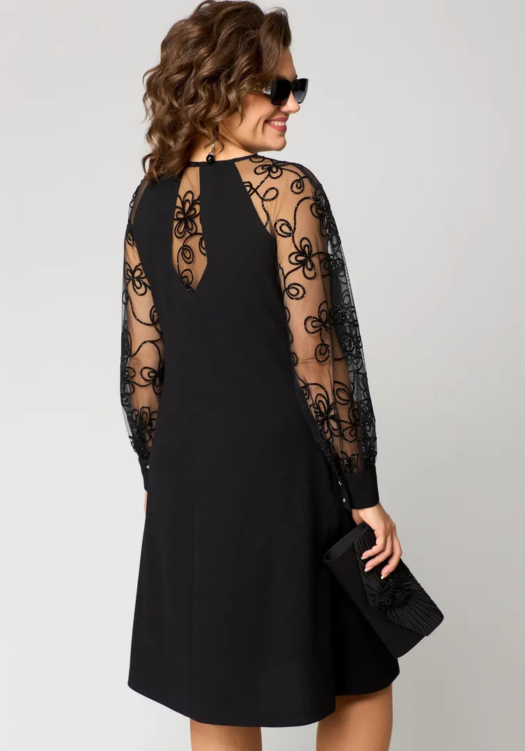 CELESTE | LACE-SLEEVE MIDI DRESS