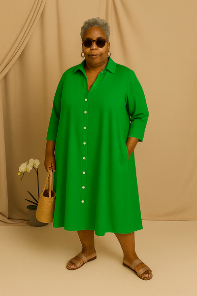 Brigitte - Tummy-Friendly Green Shirt Dress