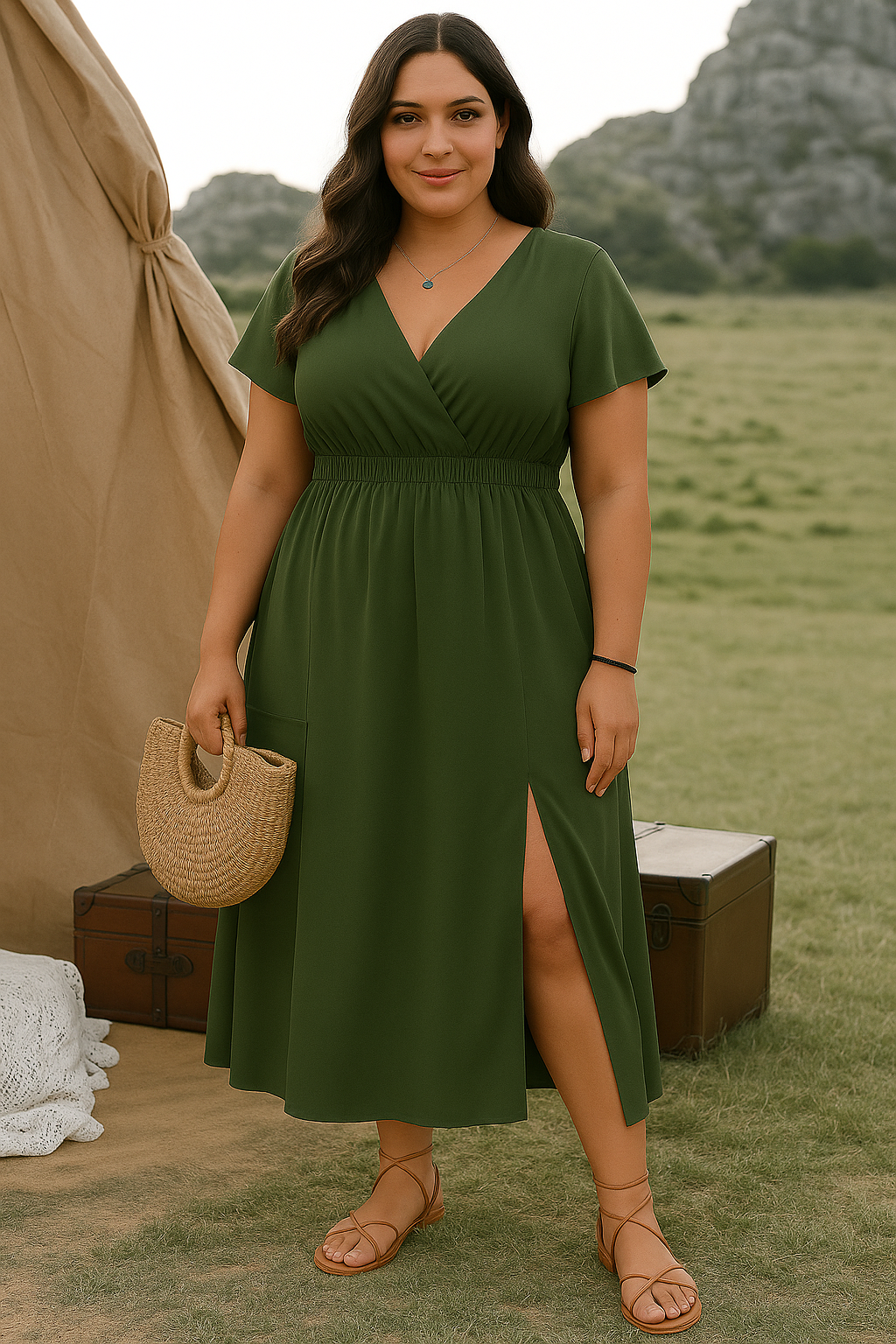Selena - Tummy-Friendly V-Neck Midi Dress