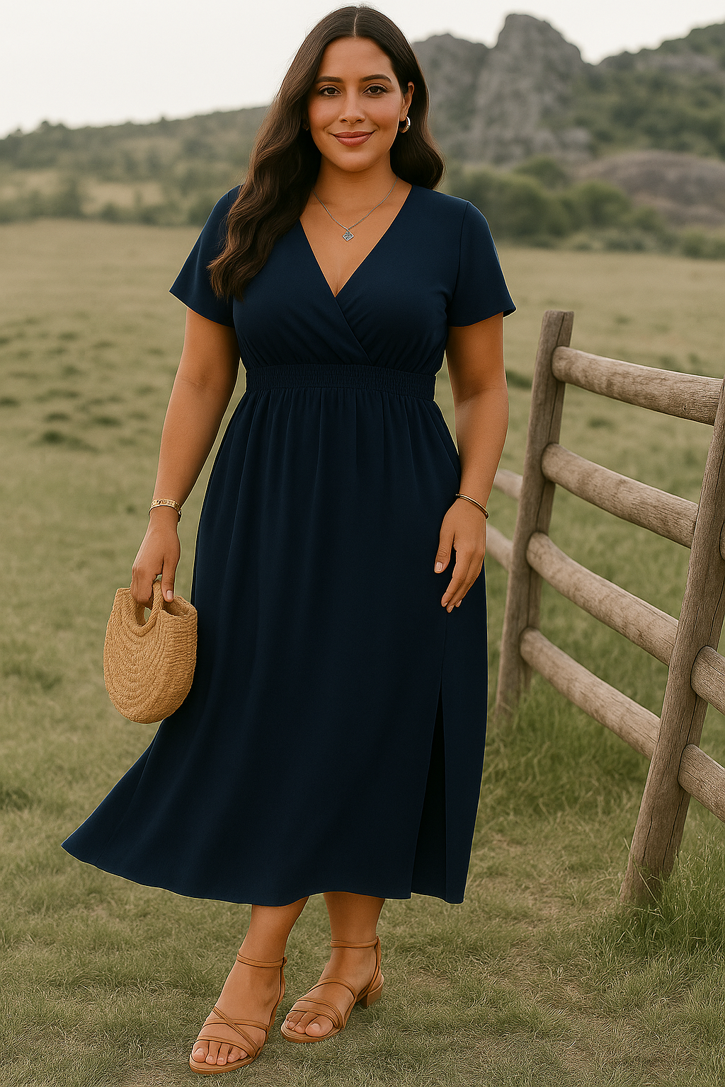 Selena - Tummy-Friendly V-Neck Midi Dress