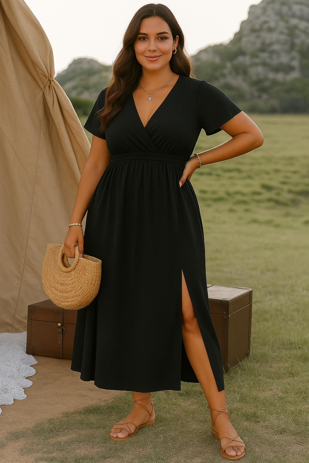 Selena - Tummy-Friendly V-Neck Midi Dress