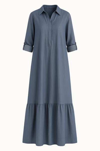 Danica - Tummy-Friendly Half-Button Tiered Midi Dress