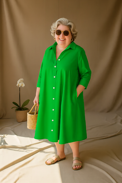 Brigitte - Tummy-Friendly Green Shirt Dress