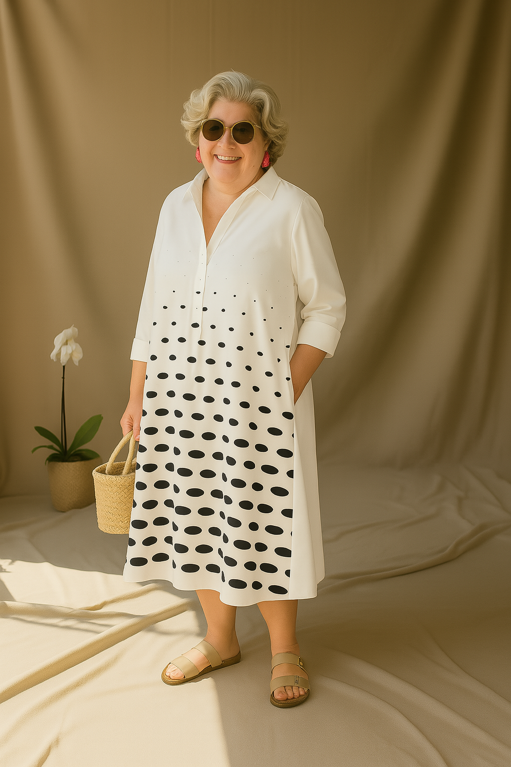 Lilia - Tummy-Friendly Polka Dot Shirt Dress