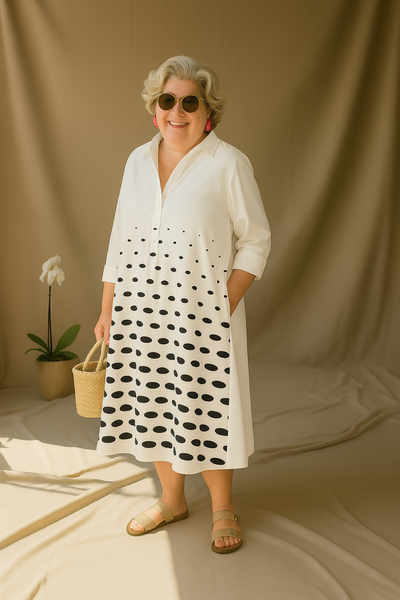 Lilia - Tummy-Friendly Polka Dot Shirt Dress