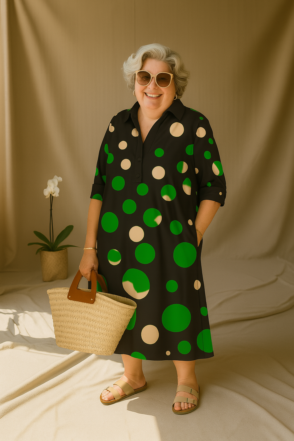 Sonia - Tummy-Friendly Polka Dot Shirt Dress
