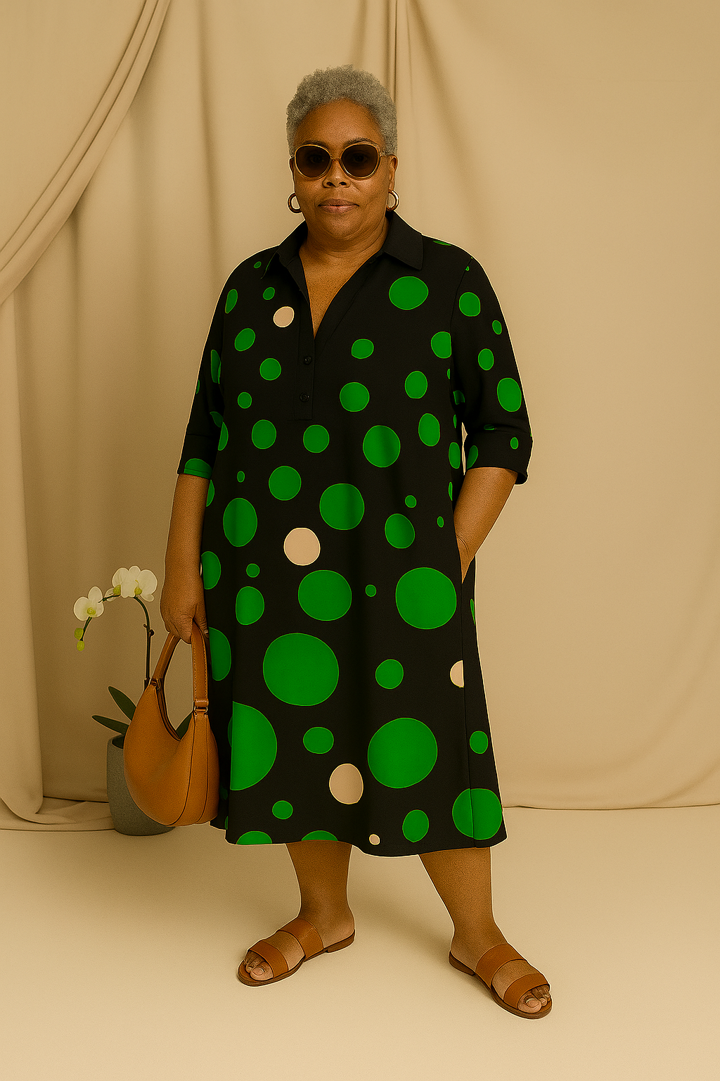 Sonia - Tummy-Friendly Polka Dot Shirt Dress