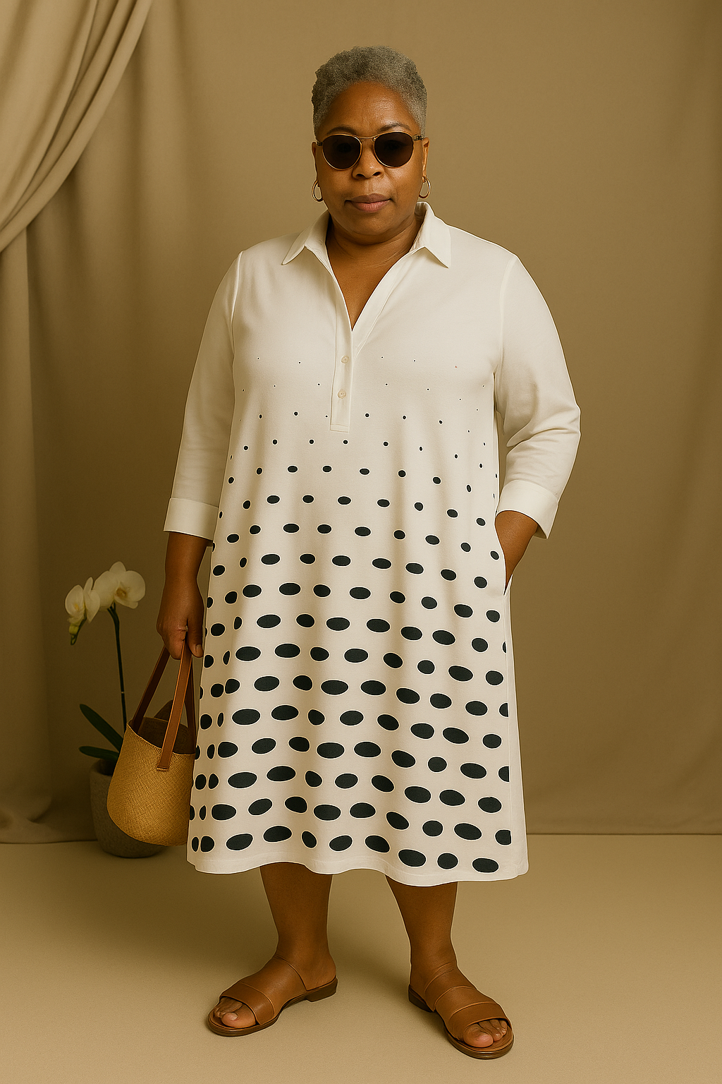 Lilia - Tummy-Friendly Polka Dot Shirt Dress