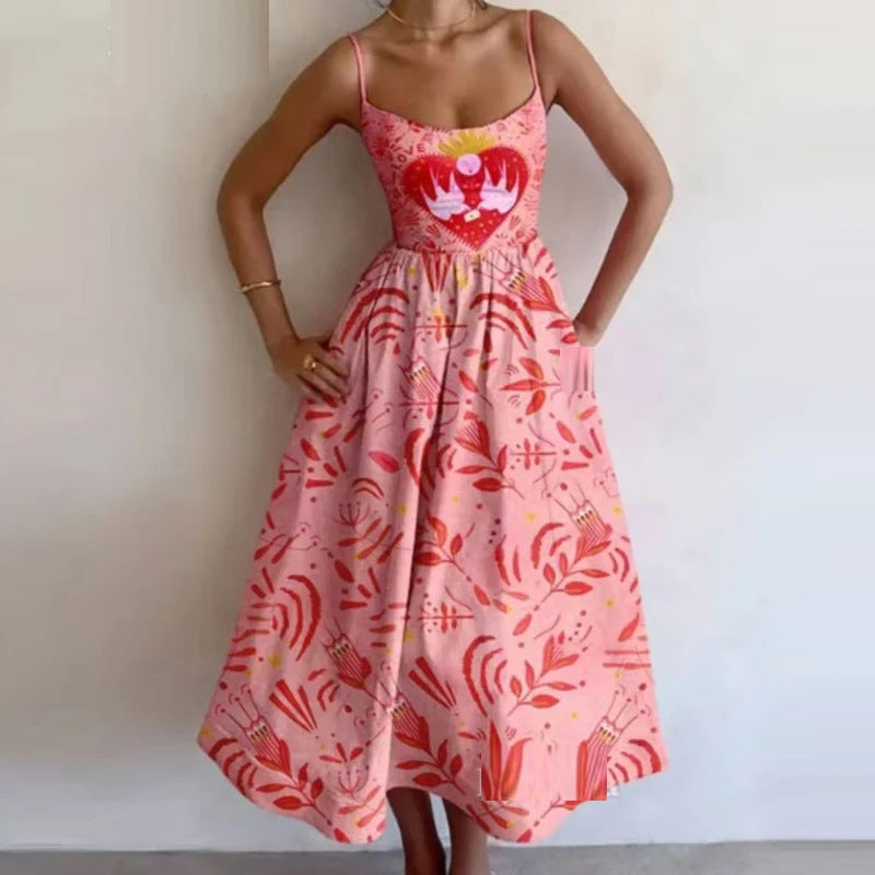 Heart Print Strap Dress