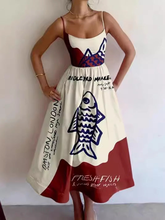 Sardine Print Strappy Dress