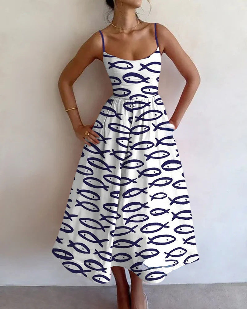 Sardine Print Strappy Dress