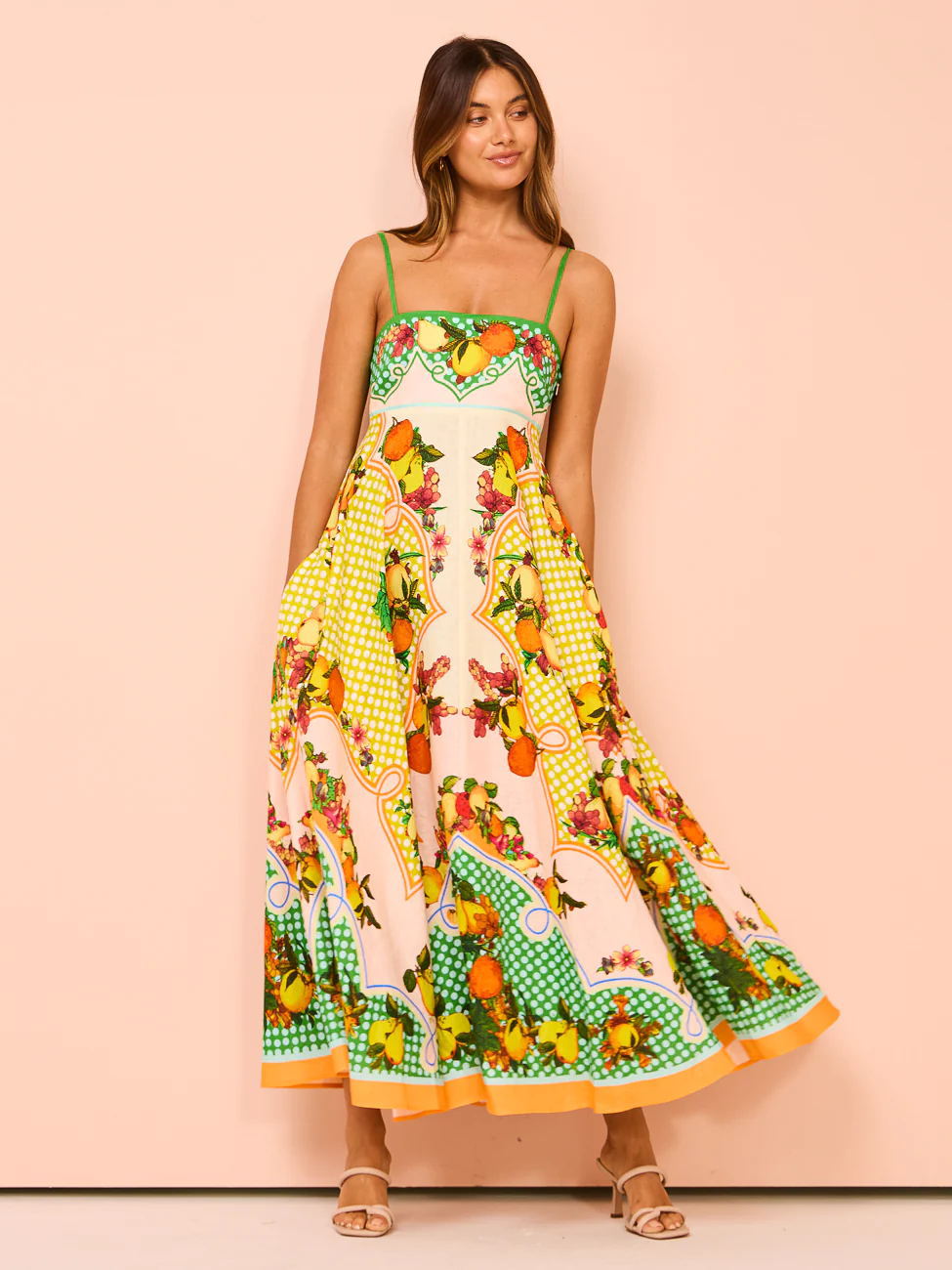 Strap Dress with Fruit Print