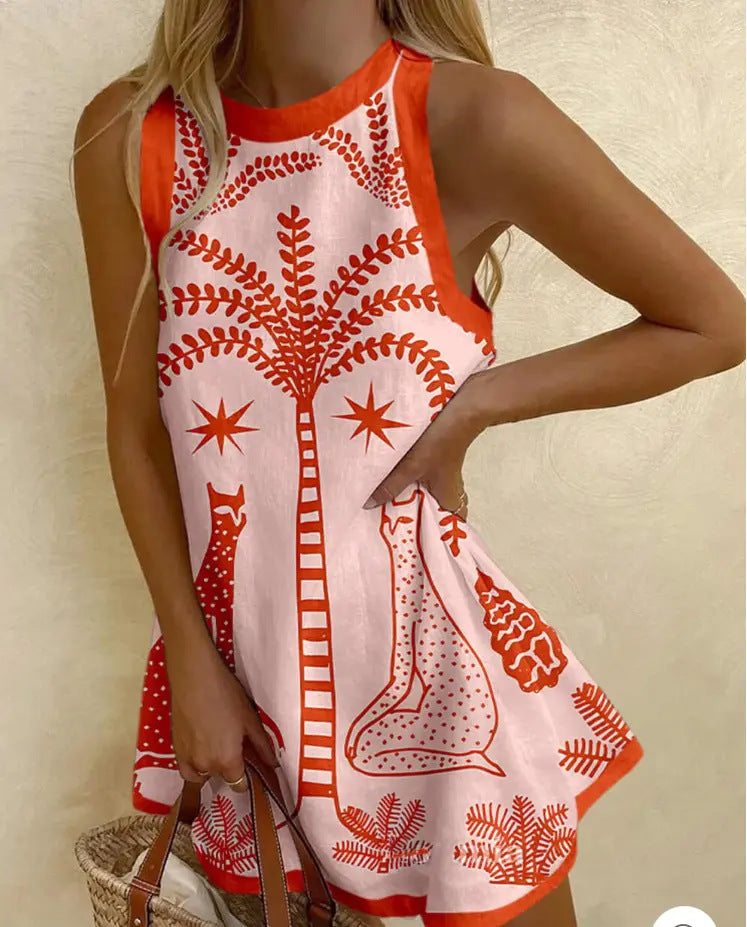Palm Print Mini Dress