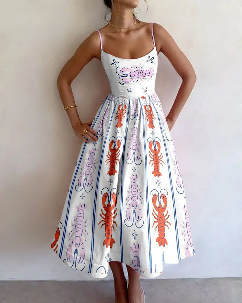 Crab Print Strappy Dress