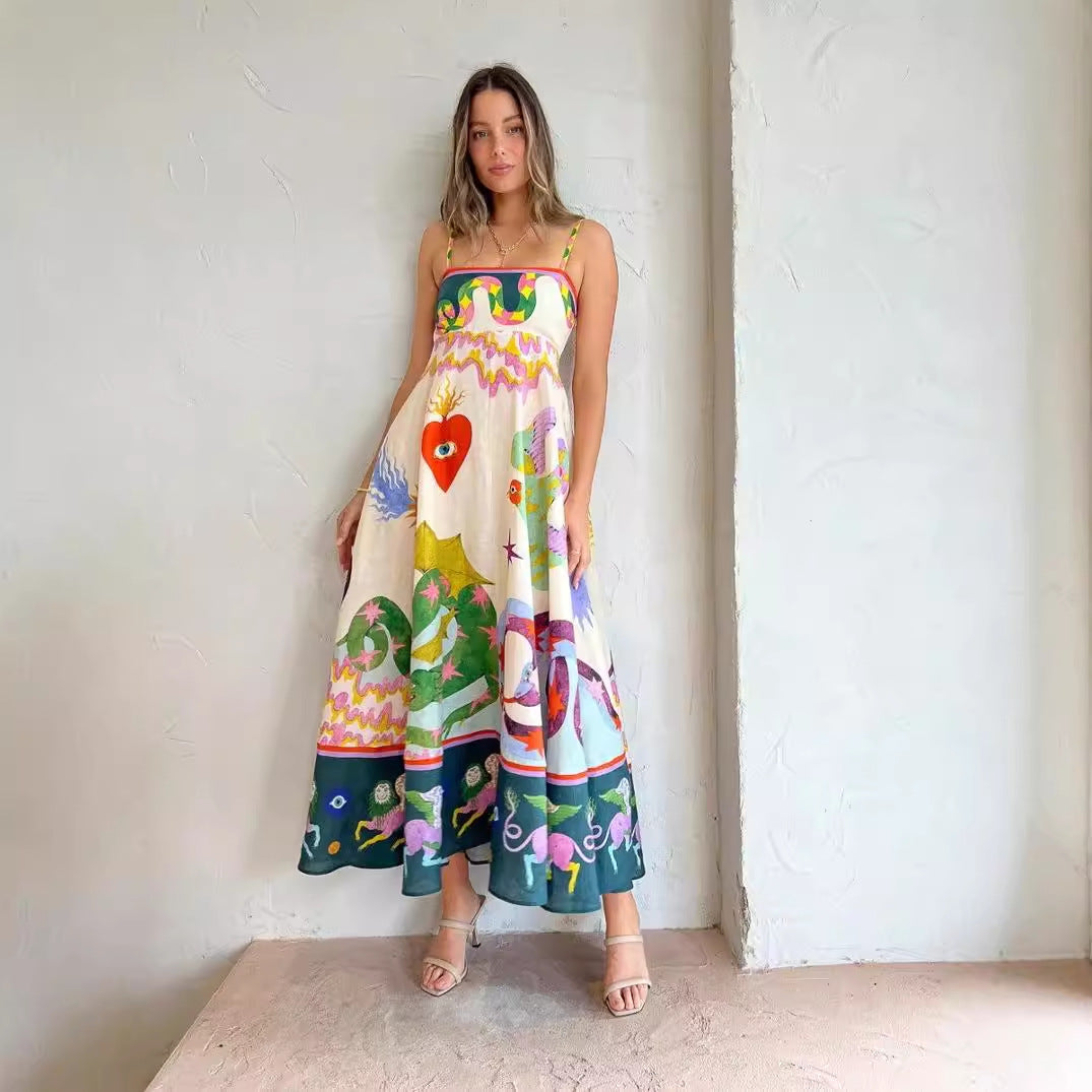 Printed Heart Strap Dress