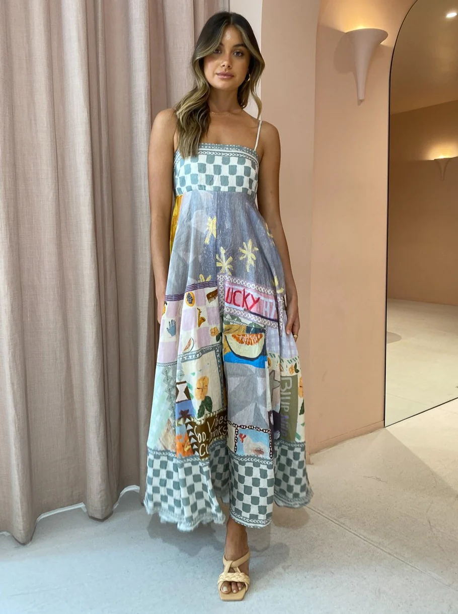 Checked Pattern Strap Dress