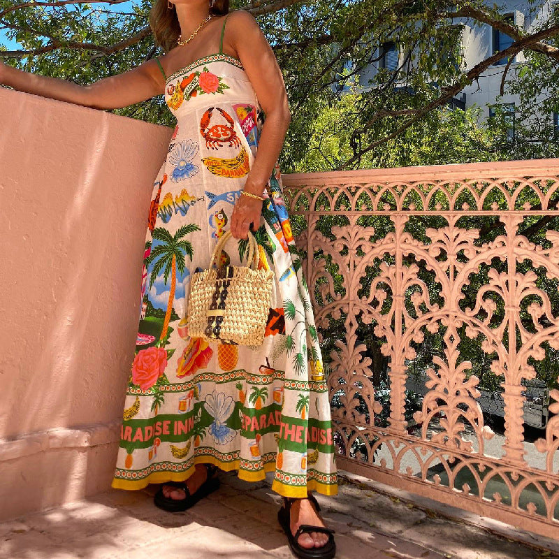 Strap Dress Printed Beach