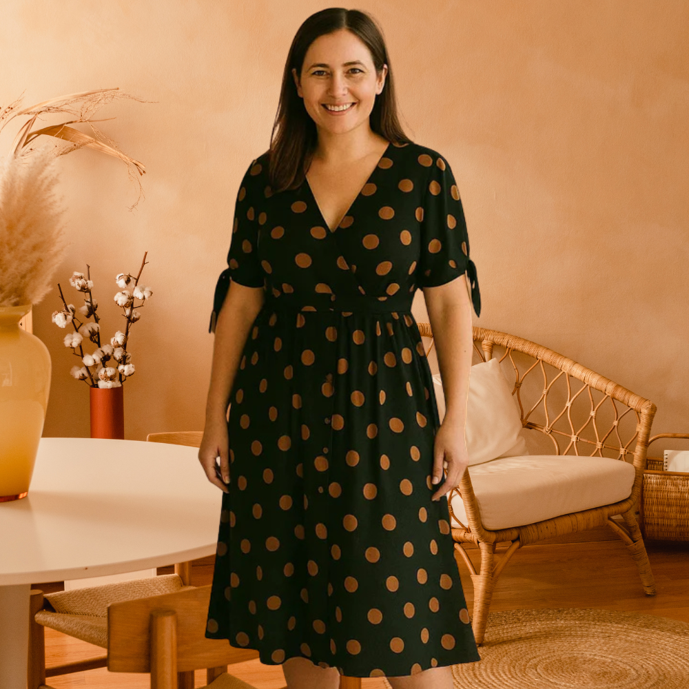 Fania - Polka Dots V-Neck Dress