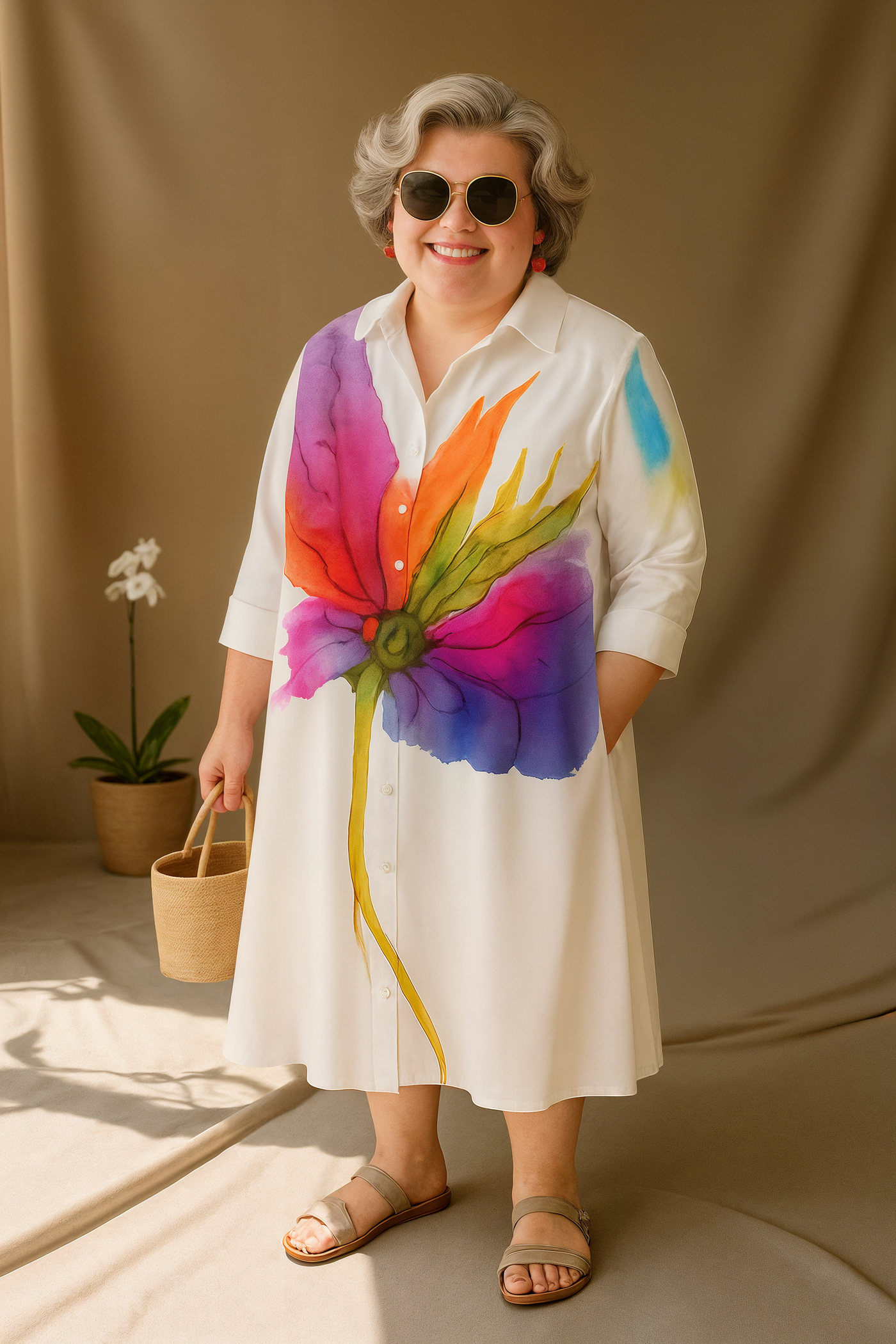 Scarlette - Tummy-Friendly Watercolour Shirt Dress