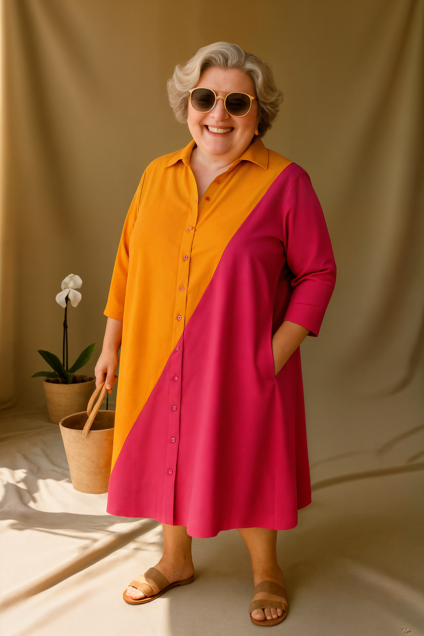 Liora - Tummy-Friendly Colour Block Shirt Dress